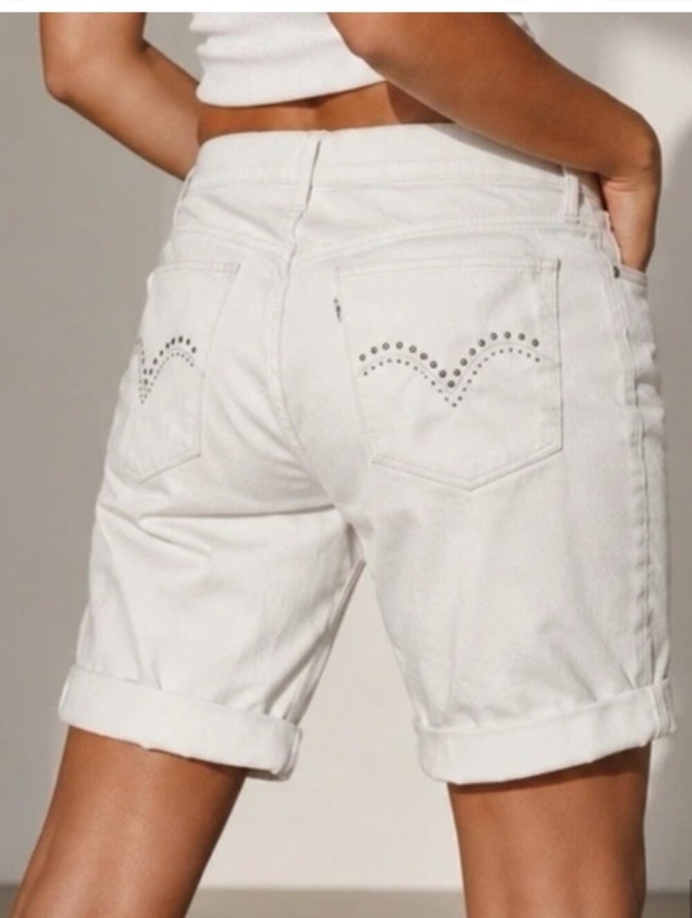 Levi's 515 White Denim Bermuda Shorts w/ Studded Back Pockets Sz 14